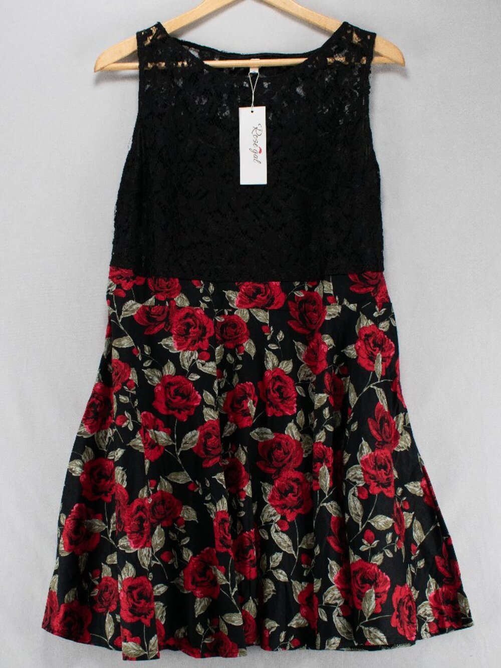 Elegant Ornate Patterned Rose & Lace Panel Dress Fit & Flare Women’s L (14)